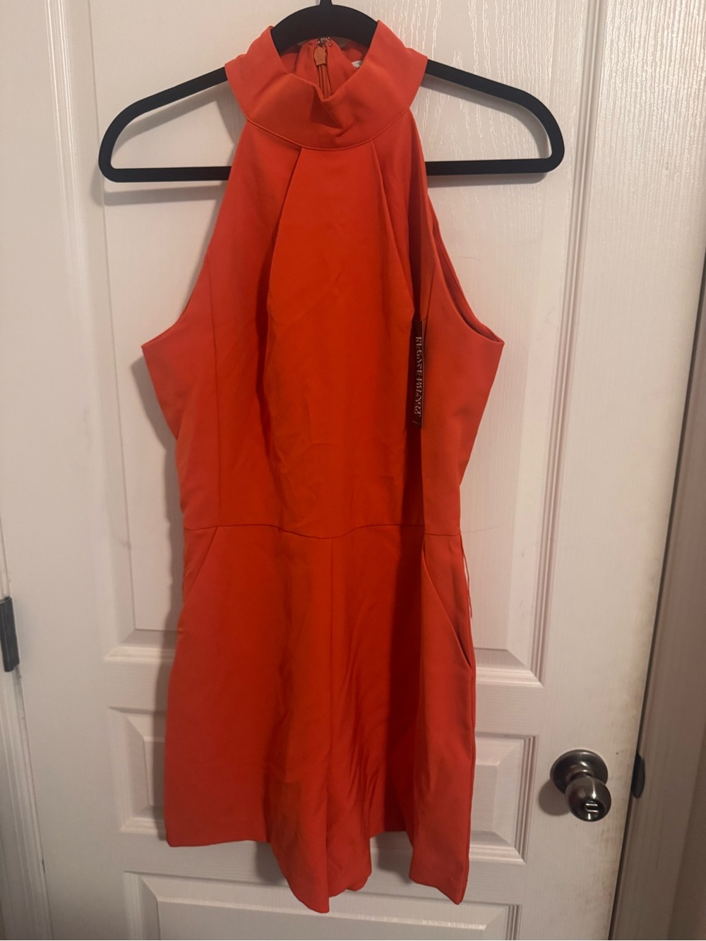 New York & Company Orange Halter Romper with Tie Belt NWT Medium